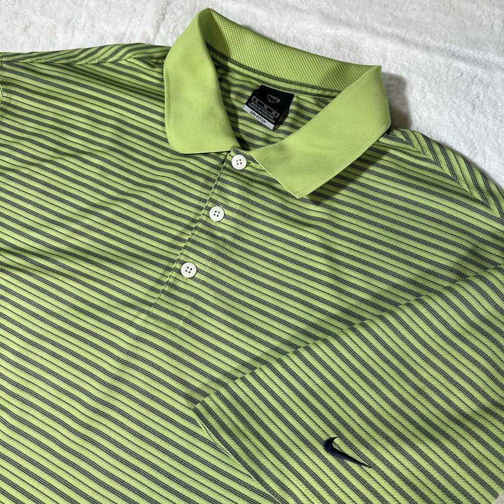 Nike Golf Dri-FIT UV Polo Shirt Mens XL Lime Green Black Striped H6TGE 128896